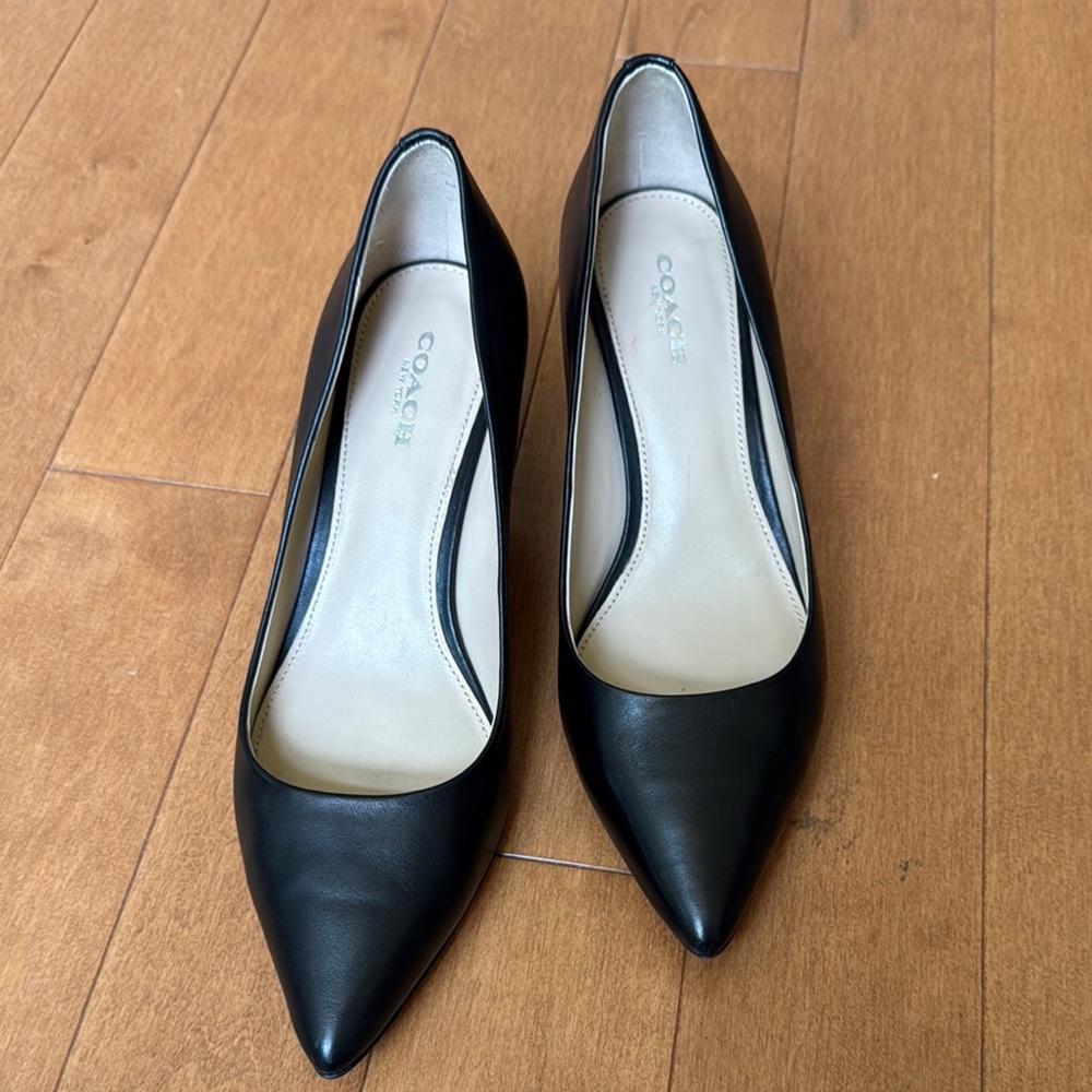 Coach Black Leather Pointed-Toe Pumps